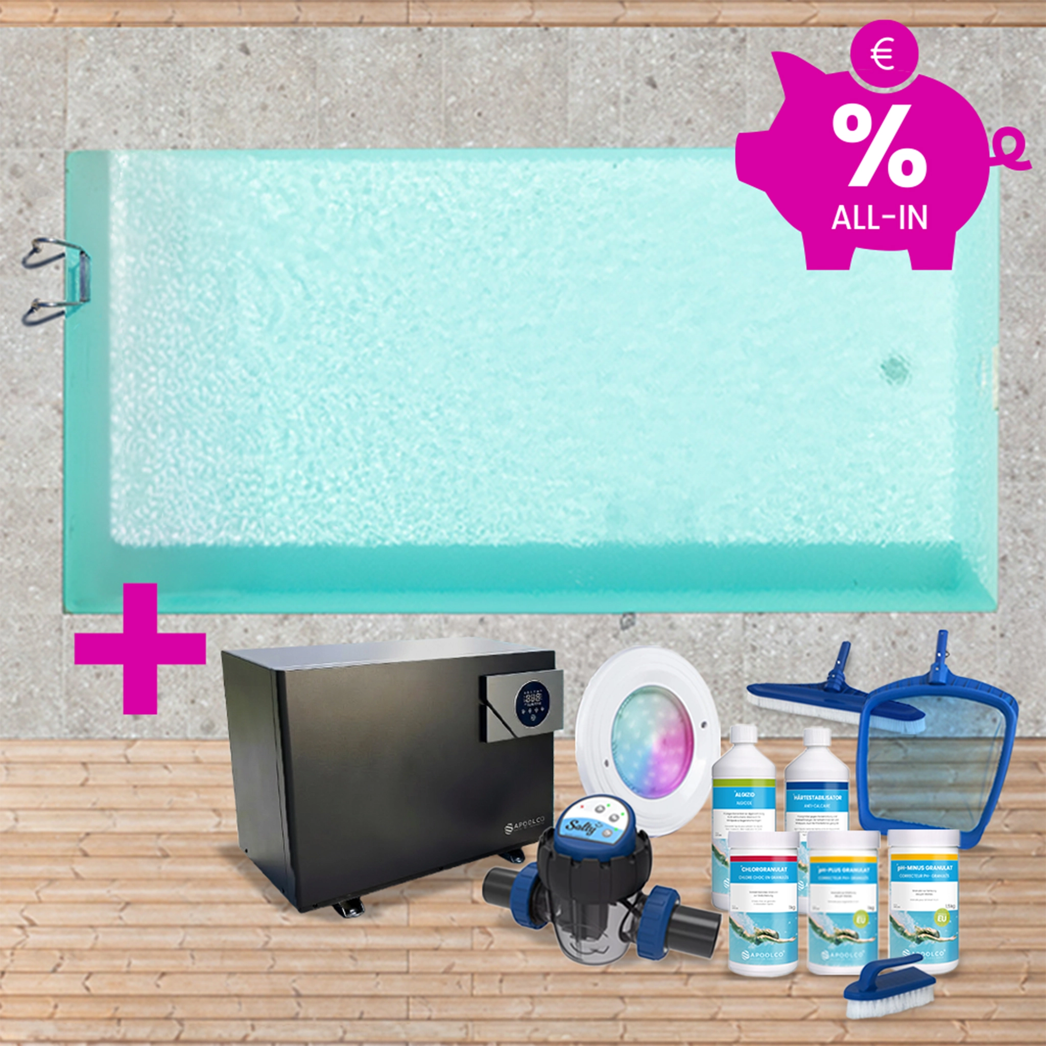 SPARSET: Styroporpool, 600 x 300 x 150 cm, Komplettset mit Leiter, Folie 0,80 mm, sand