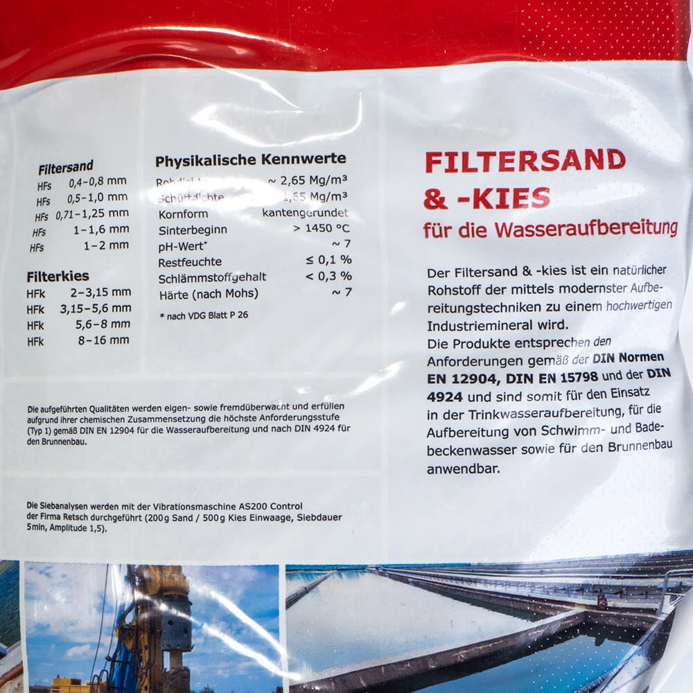 Filtersand Körnung 0,7 - 1,2 mm, 25 kg Sack