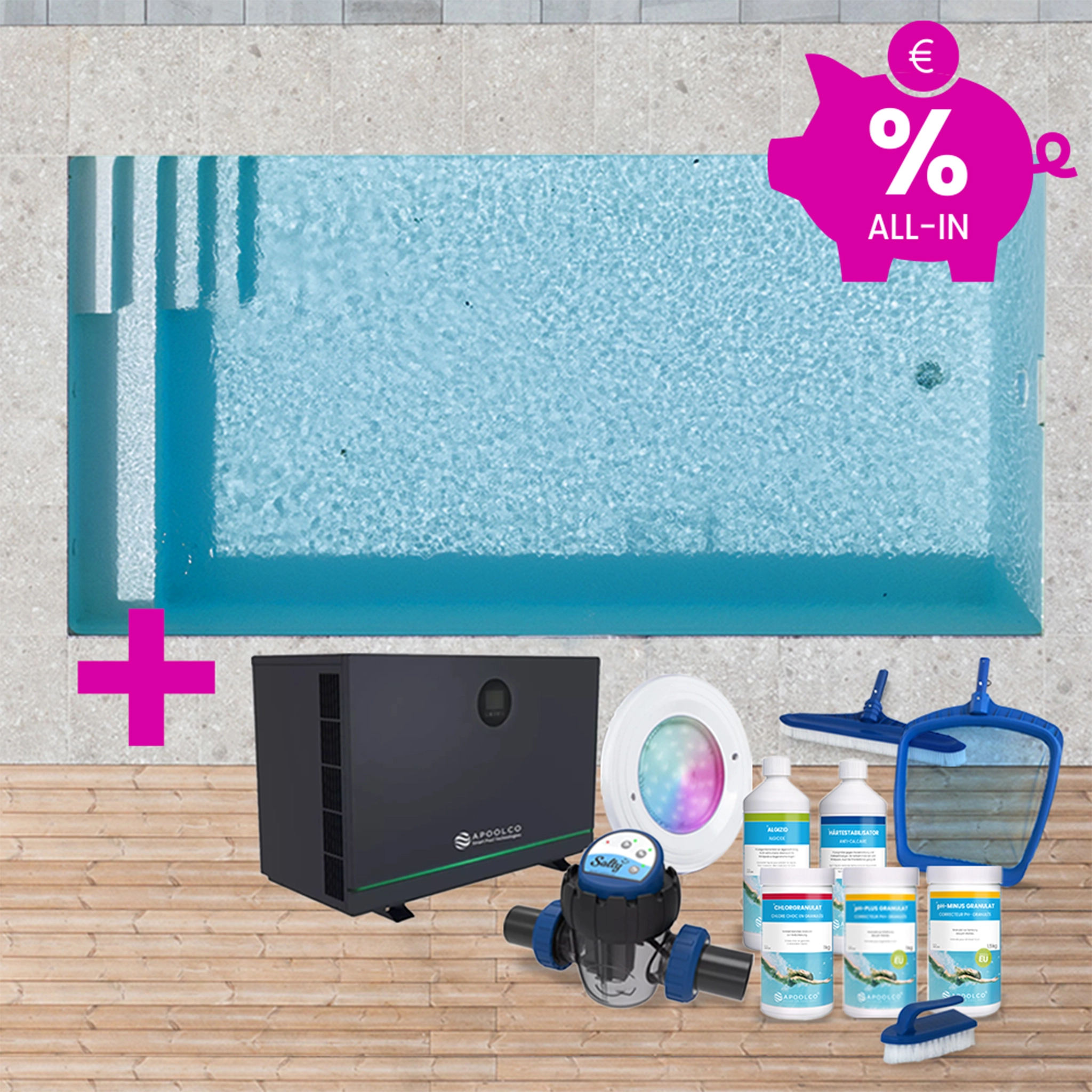 SPARSET: Styroporpool, 500 x 300 x 150 cm, Komplettset mit Treppe rechts und Sitzbank links, Folie 0,90 mm, grau