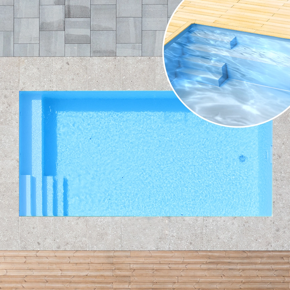 Styroporpool_SitzbankTreppe_Basisset_150cm_links_adriablau Styroporpool, 350 x 350 x 150 cm, Basis-Bausatz mit Treppe links und Sitzbank