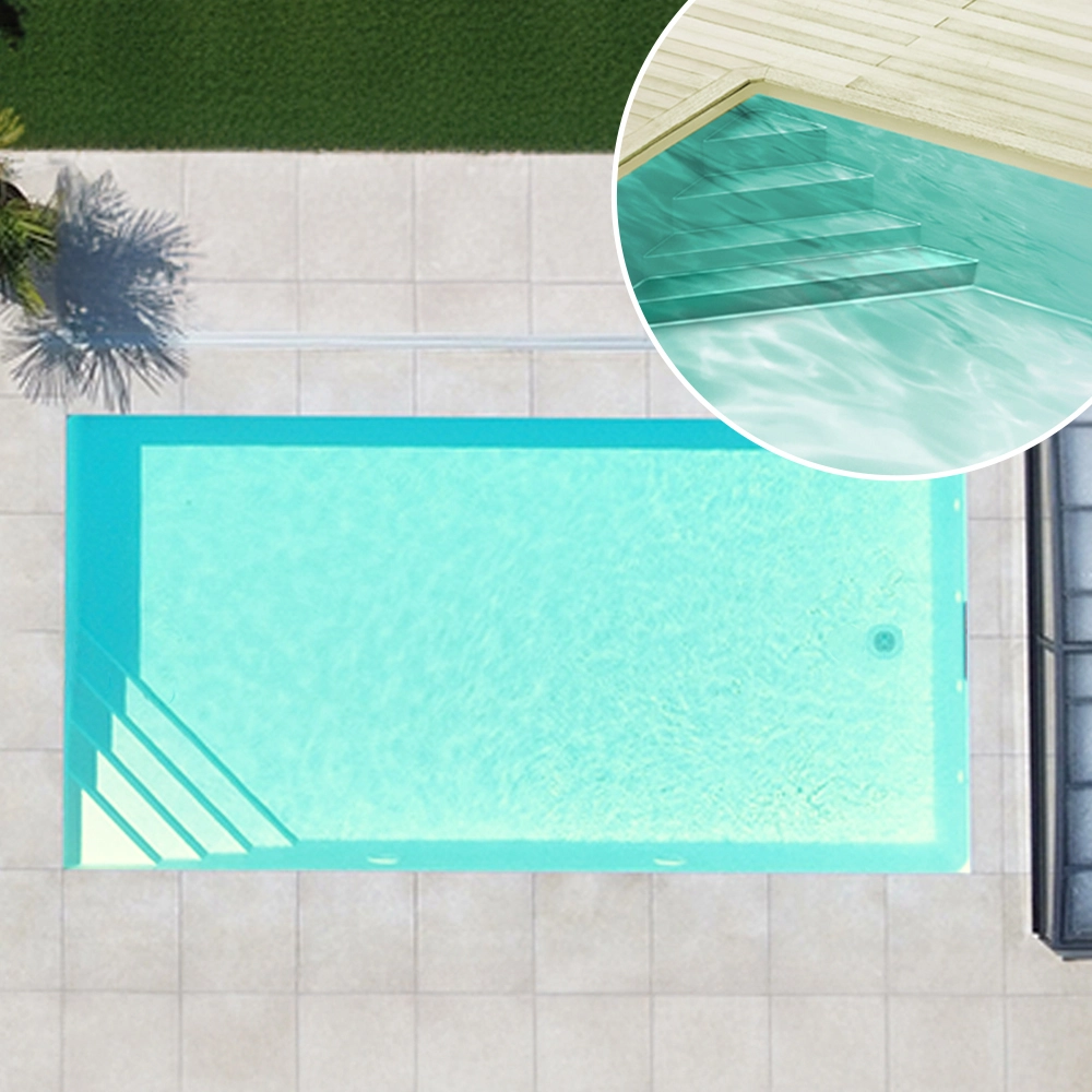 Styroporpool, 350 x 350 x 150 cm, Basis-Bausatz mit Ecktreppe links