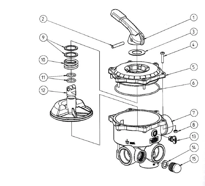 Ventiloberteil komplett SM 10 weiß - Skizze