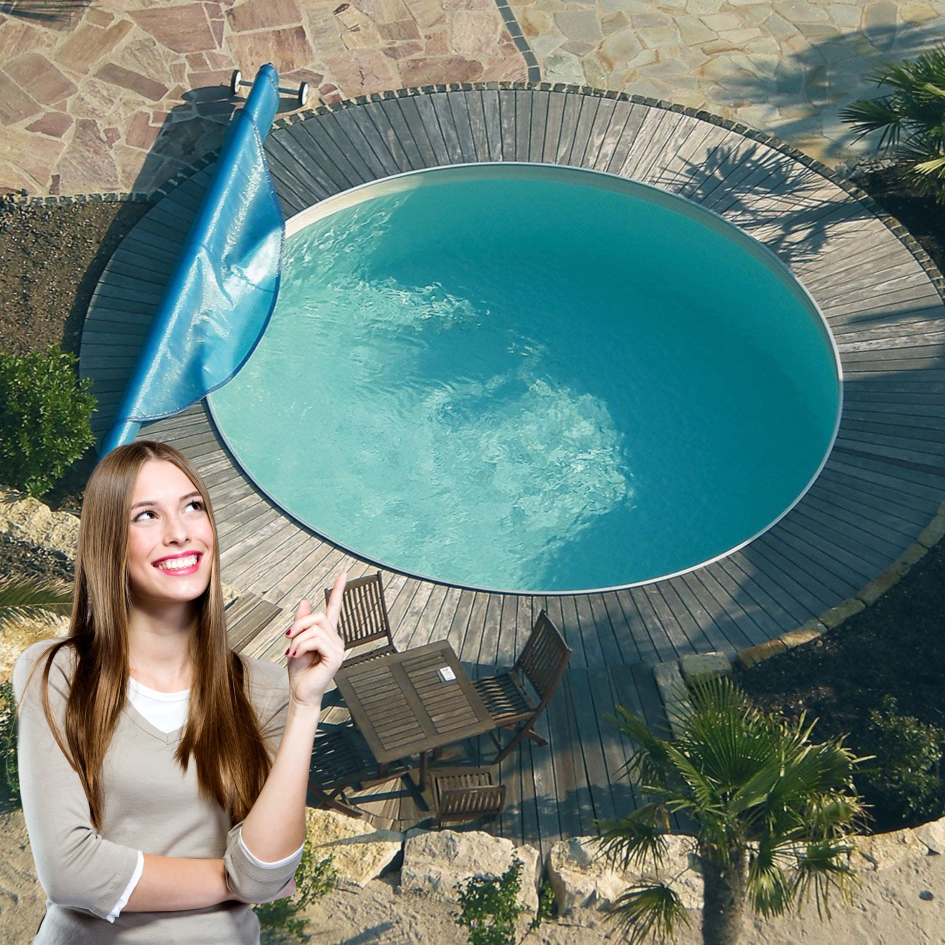 Aufstellpool mit Frau