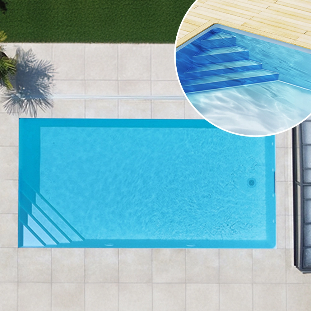 Styroporpool_Ecktreppe_Basisset_150_links_adriablau Styroporpool, 900 x 400 x 150 cm, Basis-Bausatz mit Ecktreppe links