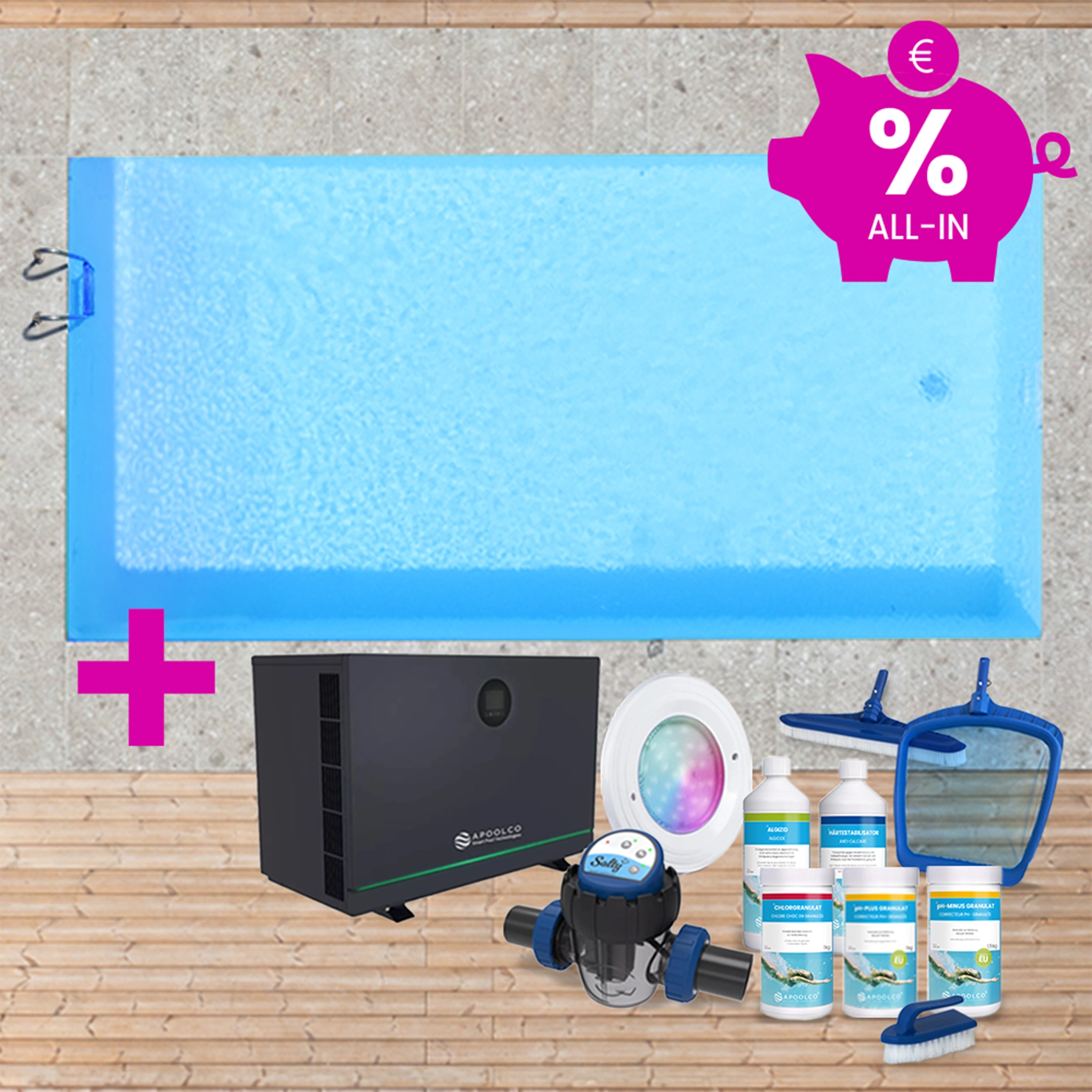 SPARSET: Styroporpool, 500 x 300 x 150 cm, Komplettset mit Leiter, Folie 0,80 mm, adriablau