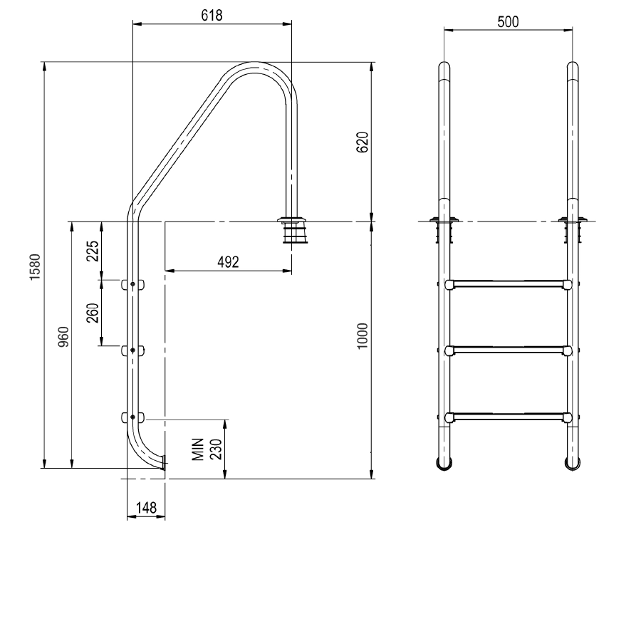 einbauleiter_120cm_skizze Pool-Tiefbeckenleiter 120 cm, 3-stufig