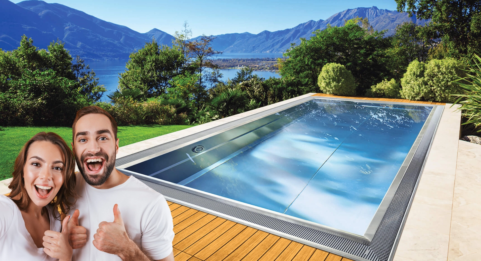 edelstahlpool Paar vor Edelstahlpool