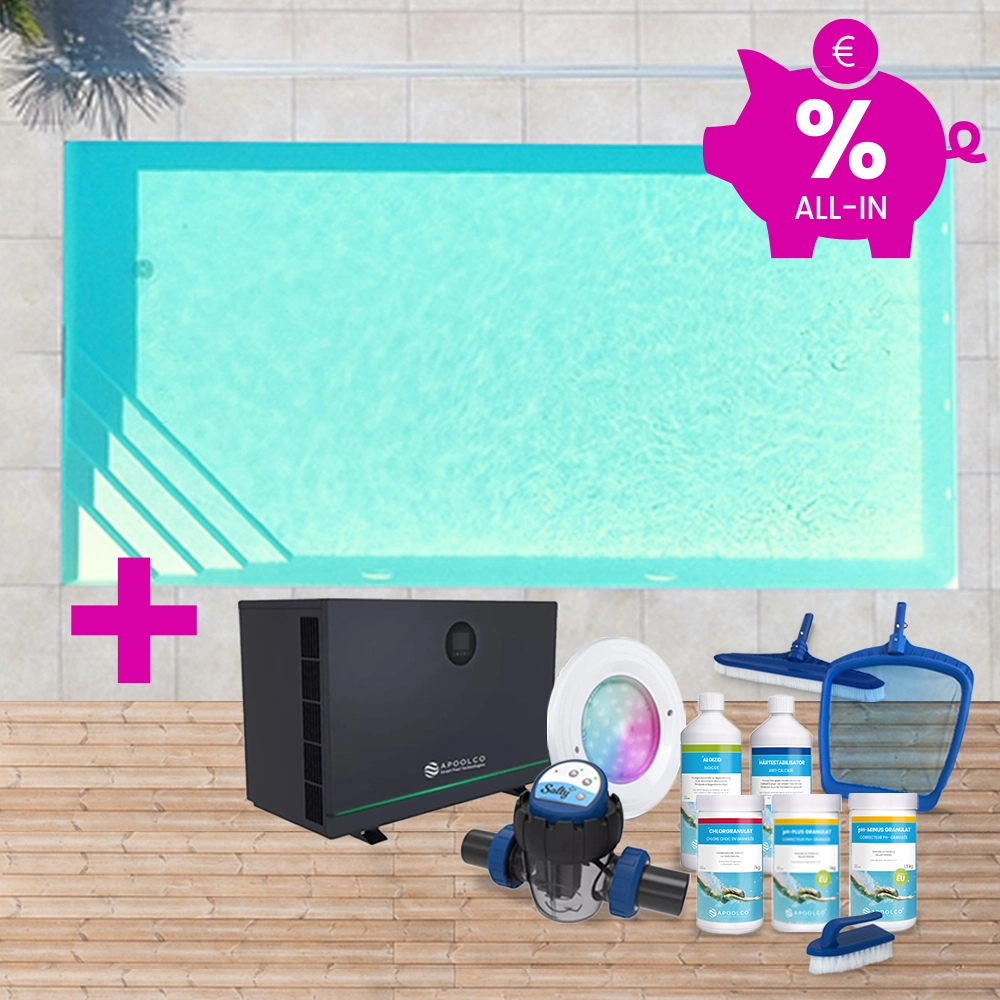 SPARSET: Styroporpool, 500 x 300 x 150 cm, Komplettset mit Ecktreppe links, 0,9mm, beige/sand