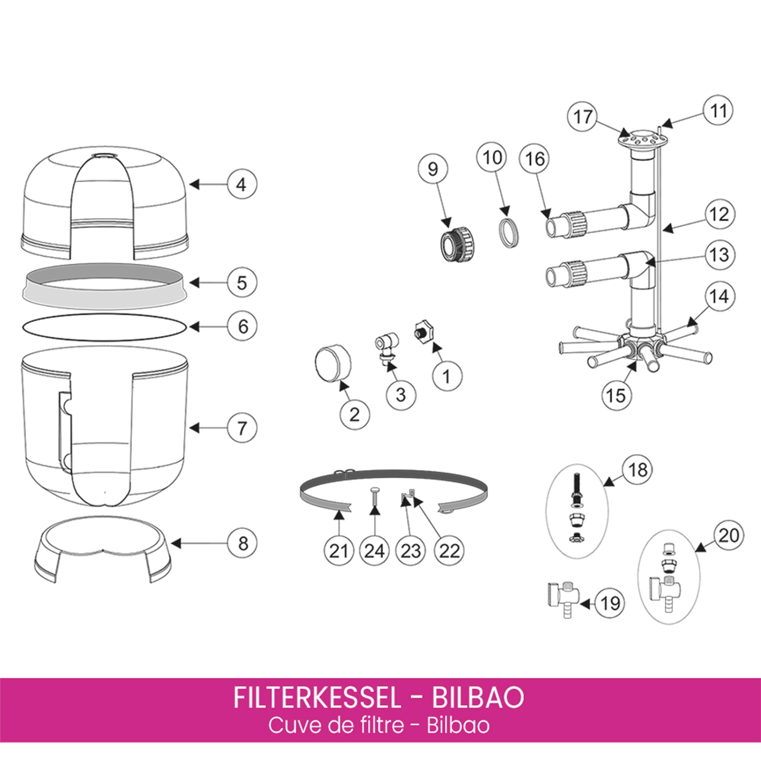 Bilbao_Filterkessel_Explosionsskizze Filter-Außenverschraubung 6/4" mit O-Ring für Filterkessel Bilbao