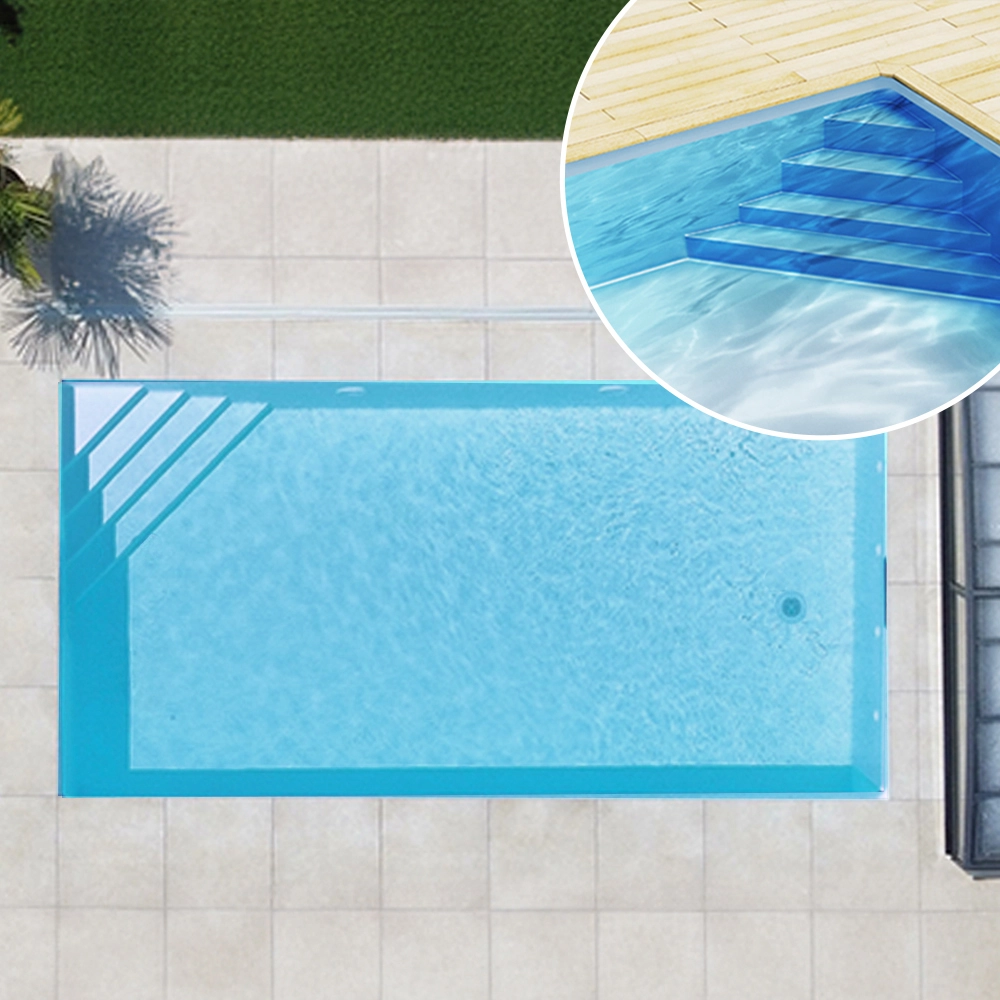 Styroporpool, 350 x 350 x 150 cm, Basis-Bausatz mit Ecktreppe rechts